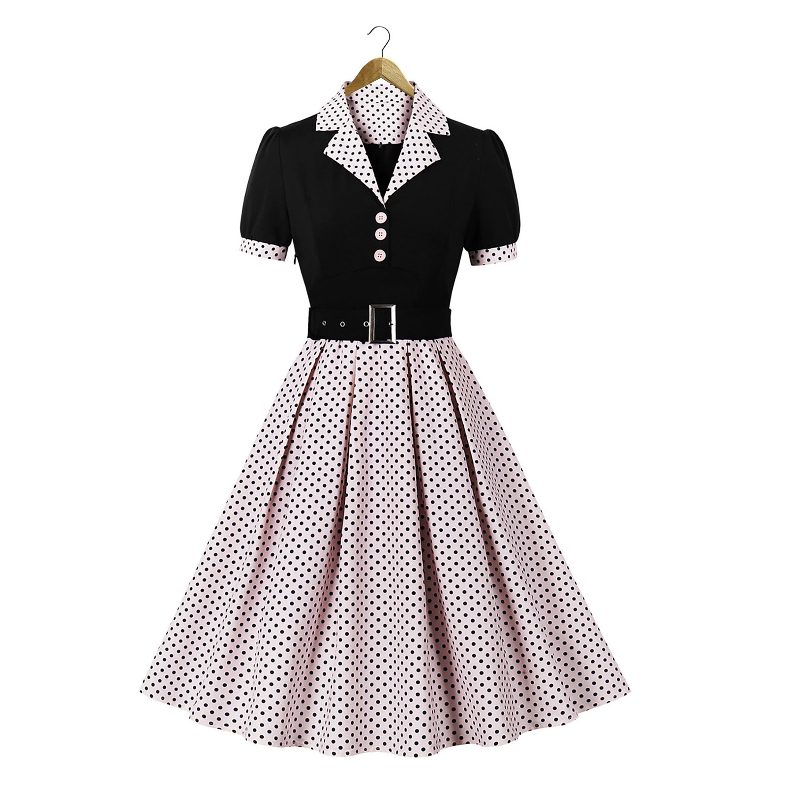 Women Vintage Cocktail Party Swing Costume 1950s Polka Dot Dress With Belt - Picture 24 of 41